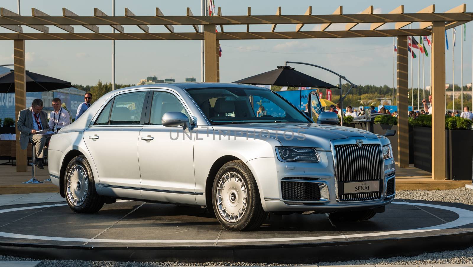 August 30, 2019. Zhukovsky, Russia. Russian executive car Aurus Senat at the International Aviation and Space Salon MAKS 2019.