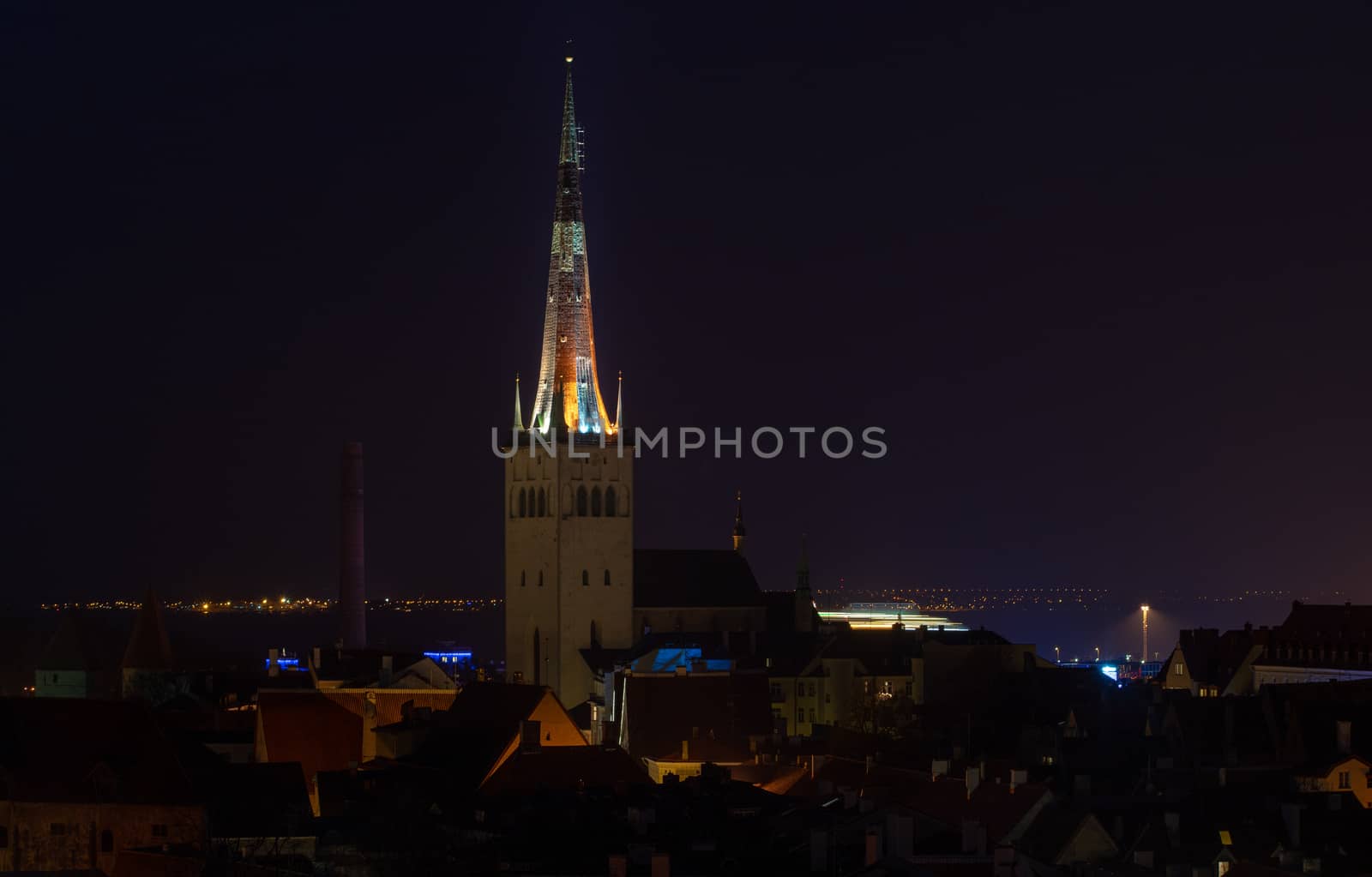 21 April 2018 Tallinn, Estonia. View of the Old town from the observation deck at night