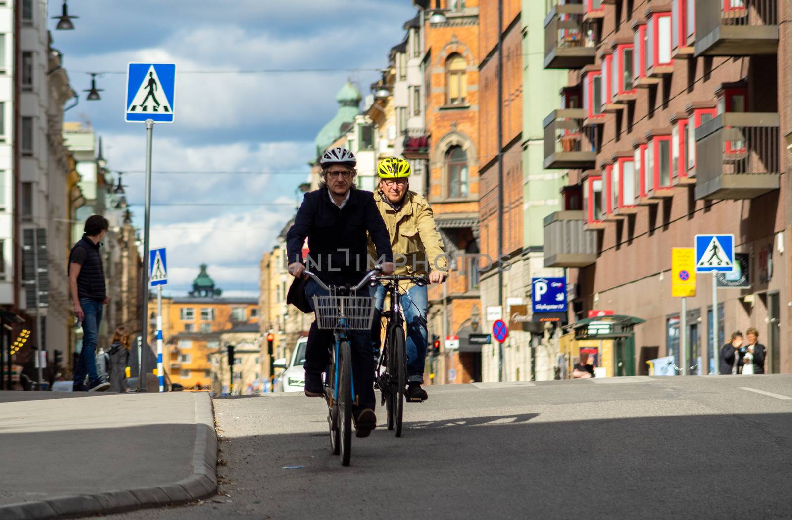 April 22, 2018, Stockholm, Sweden. Cyclists on one of the streets in Stockholm.