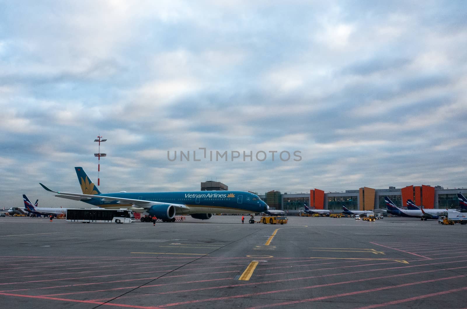 October 29, 2019, Moscow, Russia. Plane 
Airbus A350-900 Vietnam Airlines at Sheremetyevo airport in Moscow.