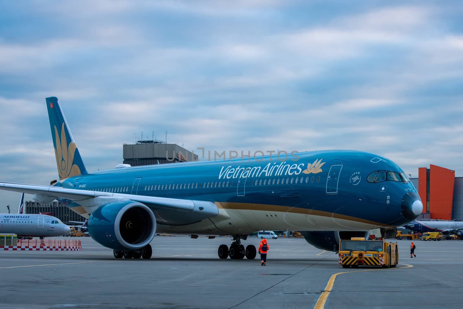 October 29, 2019, Moscow, Russia. Plane 
Airbus A350-900 Vietnam Airlines at Sheremetyevo airport in Moscow.