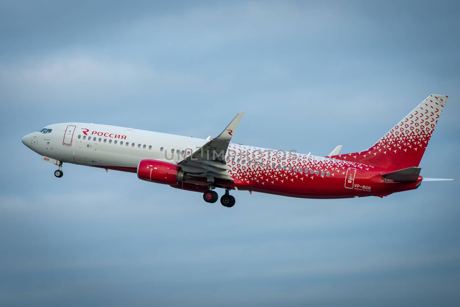 October 29, 2019, Moscow, Russia. Plane 
Boeing 737-800 Rossiya - Russian Airlines at Sheremetyevo airport in Moscow.