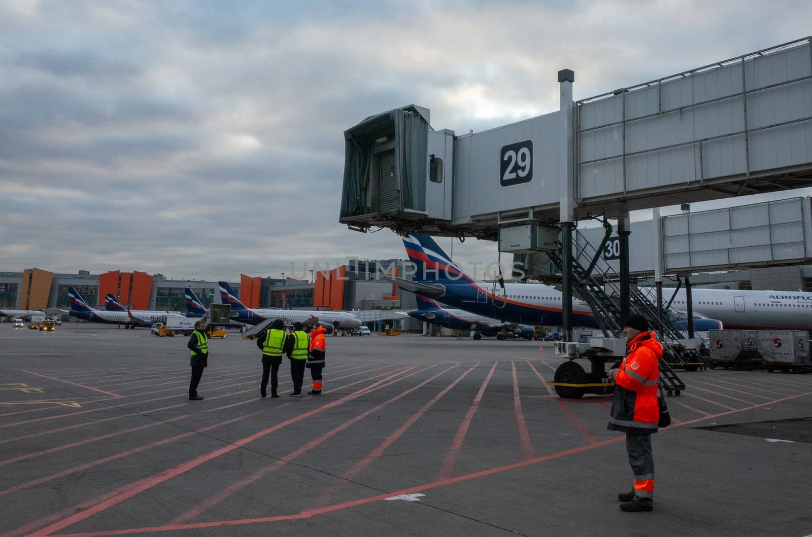 October 29 Moscow, Russia Passenger boarding bridge at Sheremetyevo International Airport.