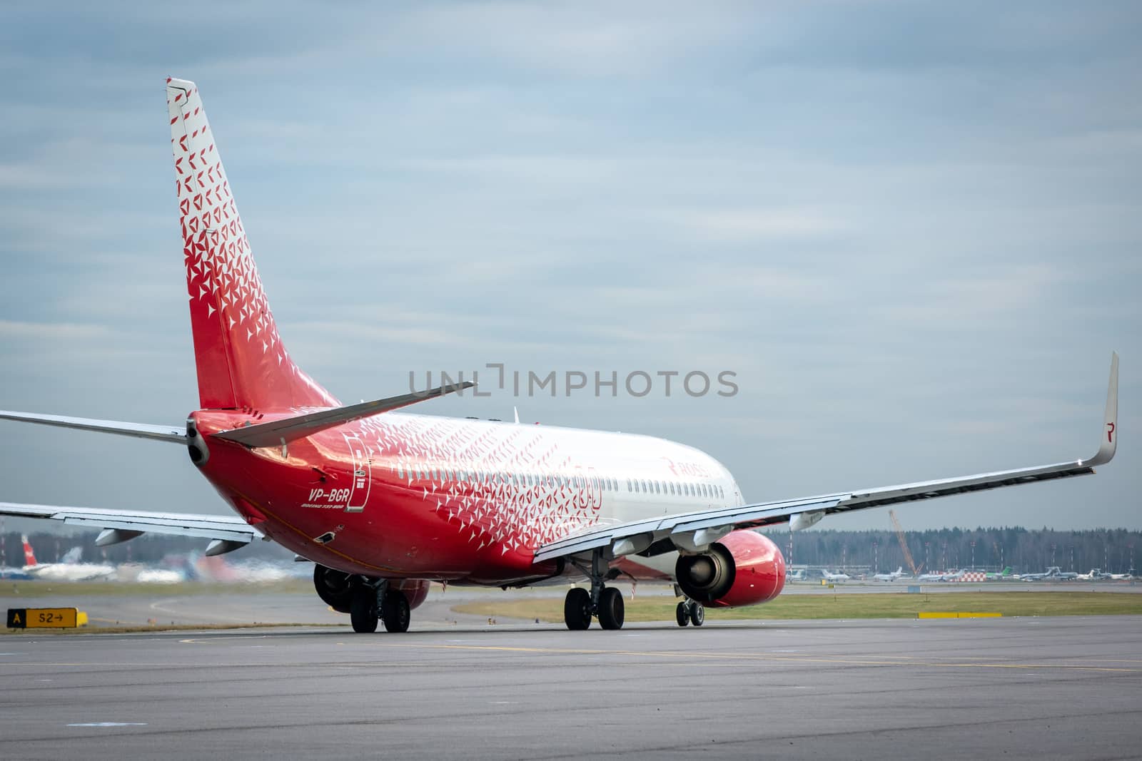 October 29, 2019, Moscow, Russia. Plane 
Boeing 737-800 Rossiya - Russian Airlines at Sheremetyevo airport in Moscow.
