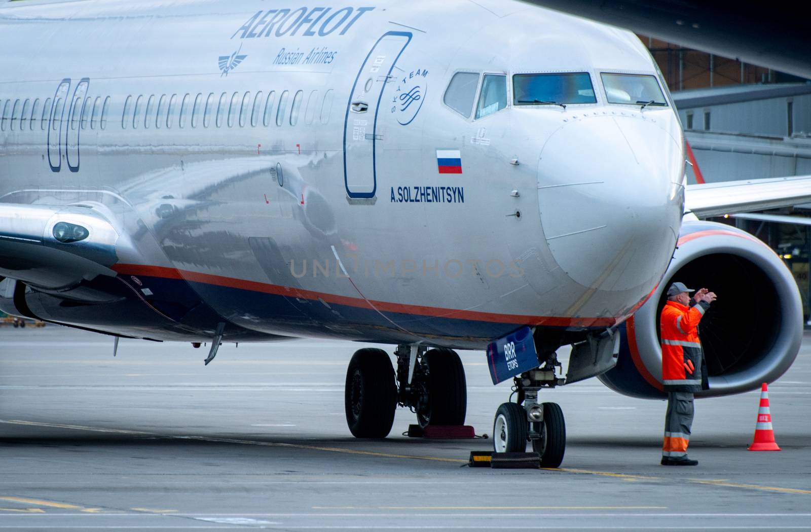 October 29, 2019, Moscow, Russia. Plane 
Boeing 737-800 Aeroflot - Russian Airlines at Sheremetyevo airport in Moscow.