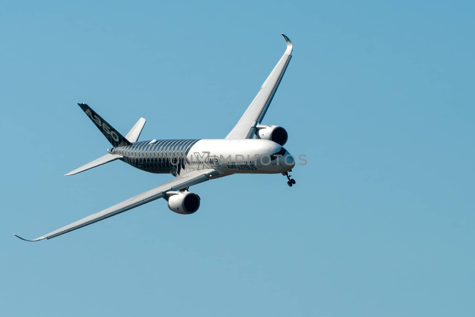 August 30, 2019. Zhukovsky, Russia. long-range wide-body twin-engine passenger aircraft Airbus A350-900 XWB Airbus Industrie at the International Aviation and Space Salon MAKS 2019.