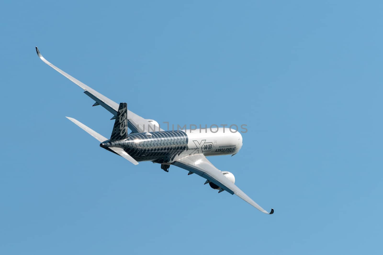 August 30, 2019. Zhukovsky, Russia. long-range wide-body twin-engine passenger aircraft Airbus A350-900 XWB Airbus Industrie at the International Aviation and Space Salon MAKS 2019.