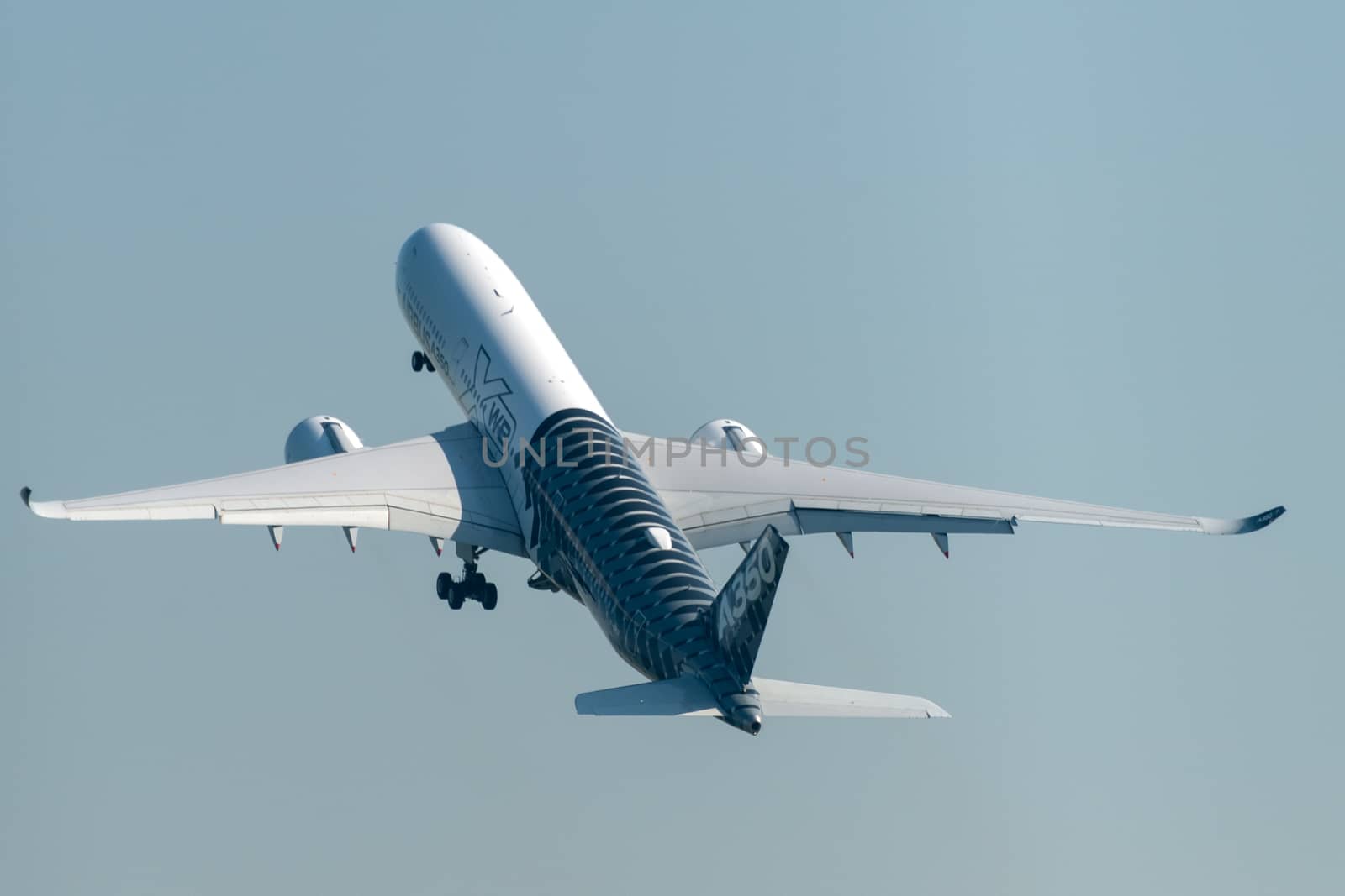 August 30, 2019. Zhukovsky, Russia. long-range wide-body twin-engine passenger aircraft Airbus A350-900 XWB Airbus Industrie at the International Aviation and Space Salon MAKS 2019.