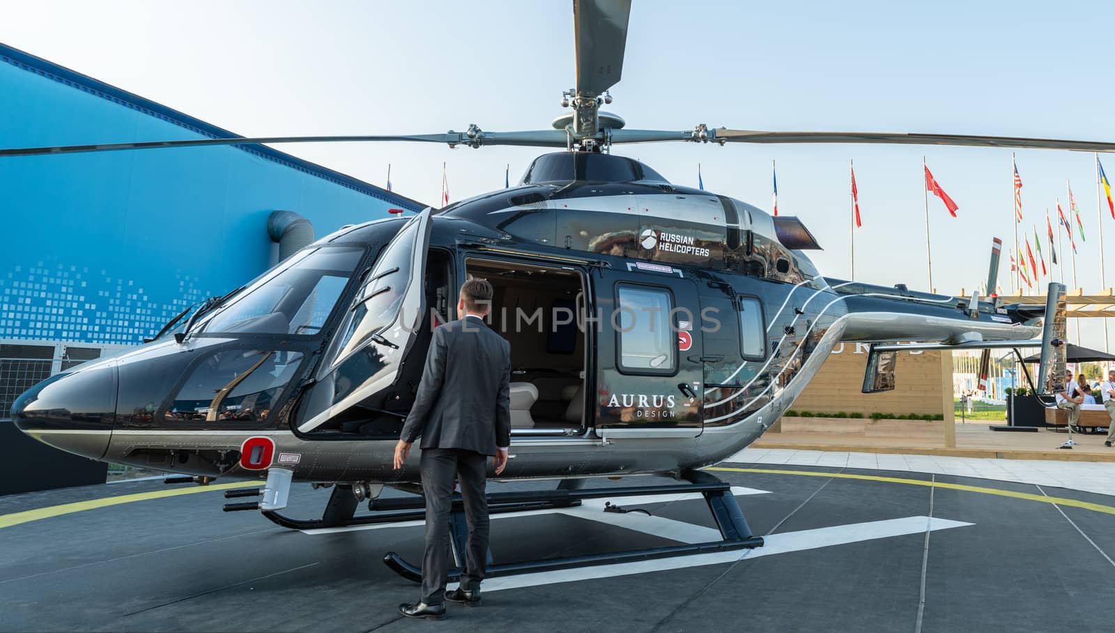 August 30, 2019 Zhukovsky, Russia. The Ansat helicopter in the Aurus design at the MAKS-2019 International aviation and space salon.