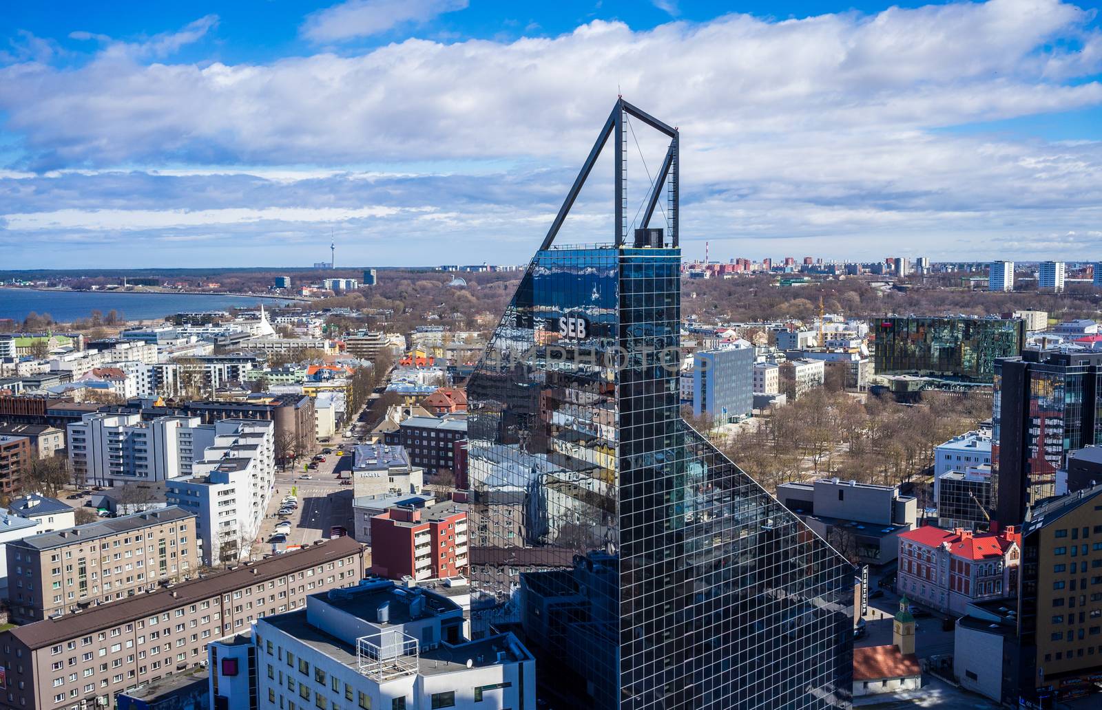 April 21, 2018 Tallinn, Estonia. View from the observation deck on the modern quarters and buildings of Tallinn.