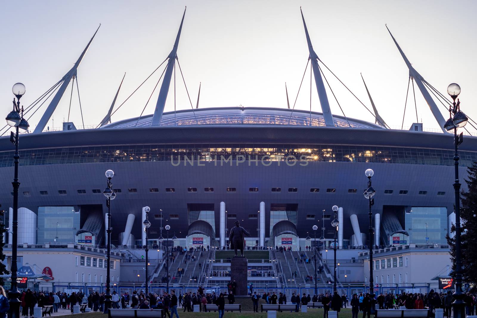 April 17, 2018. St. Petersburg, Russia. Stadium St. Petersburg arena (Gazprom arena), which will host the matches of the European football Championship in 2020 and the final of the Champions League in 2021