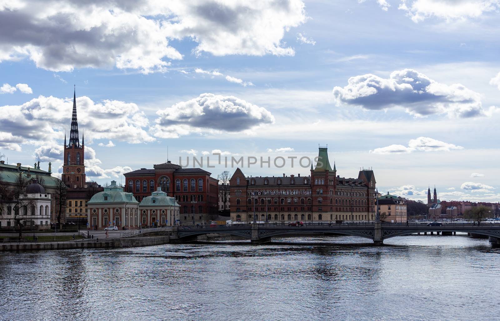 April 22, 2018. Stockholm, Sweden. Panorama of the historic center of Stockholm in clear weather.