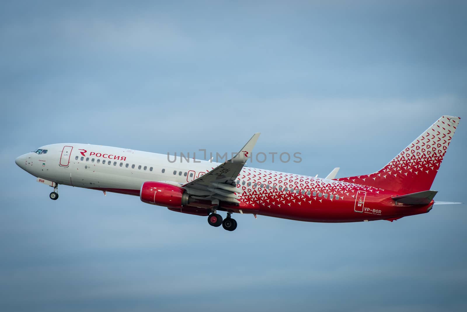 October 29, 2019, Moscow, Russia. Plane 
Boeing 737-800 Rossiya - Russian Airlines at Sheremetyevo airport in Moscow.