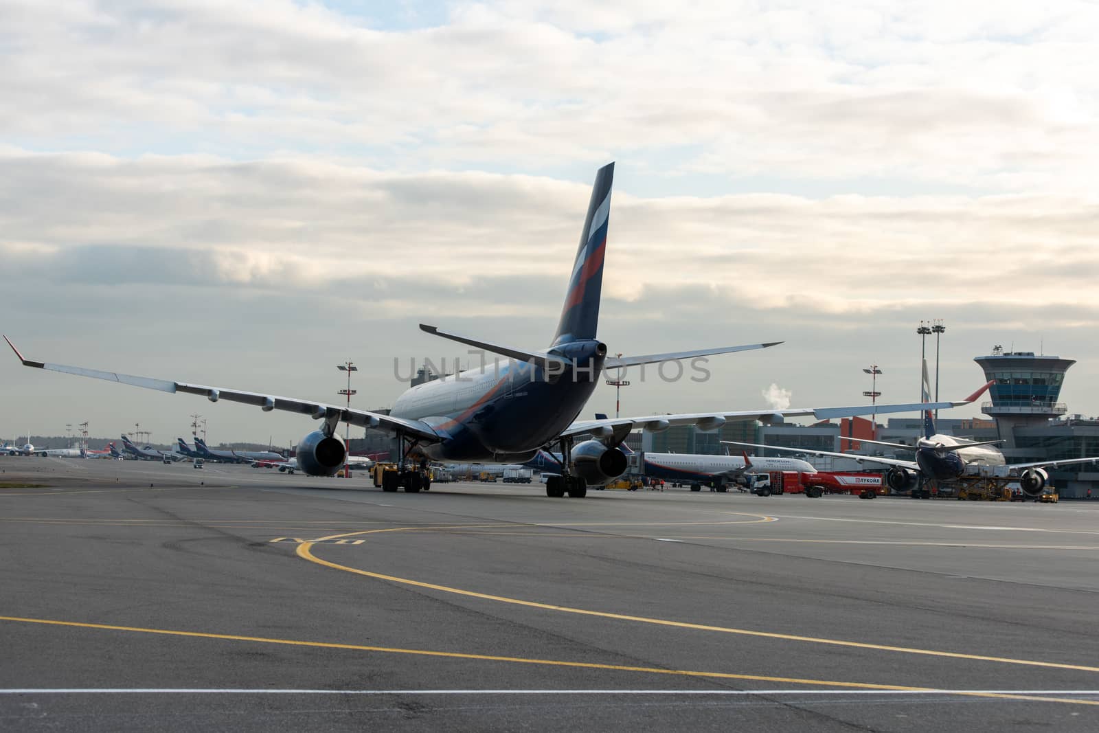 October 29, 2019, Moscow, Russia. Plane 
Airbus A330-200 Aeroflot - Russian Airlines at Sheremetyevo airport in Moscow.