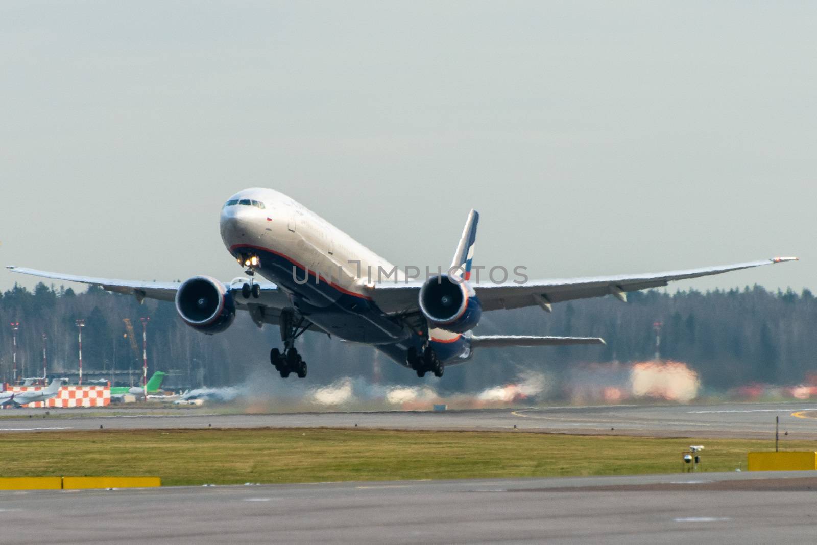 October 29, 2019, Moscow, Russia. Plane 
Boeing 777-300 Aeroflot - Russian Airlines at Sheremetyevo airport in Moscow.