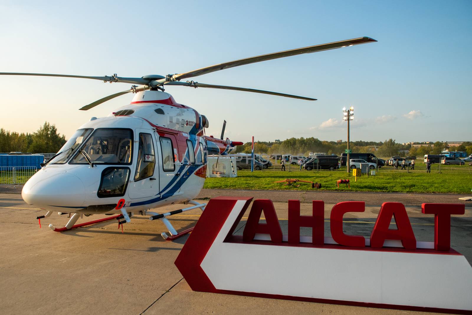 August 30, 2019. Zhukovsky, Russia. Russian light multi-purpose helicopter Kazan Ansat at the International Aviation and Space Salon MAKS 2019.