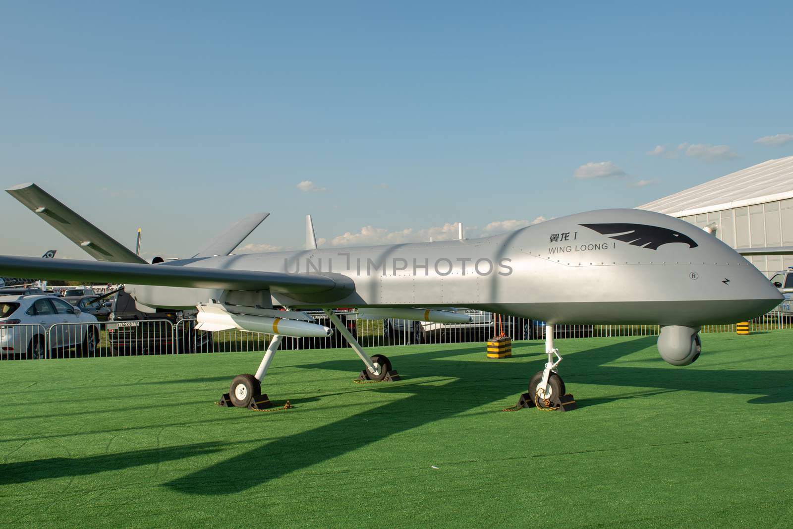 August 30, 2019. Zhukovsky, Russia. Chinese drone reconnaissance drone CAIG Wing Loong 1 at the International Aviation and Space Salon MAKS 2019.