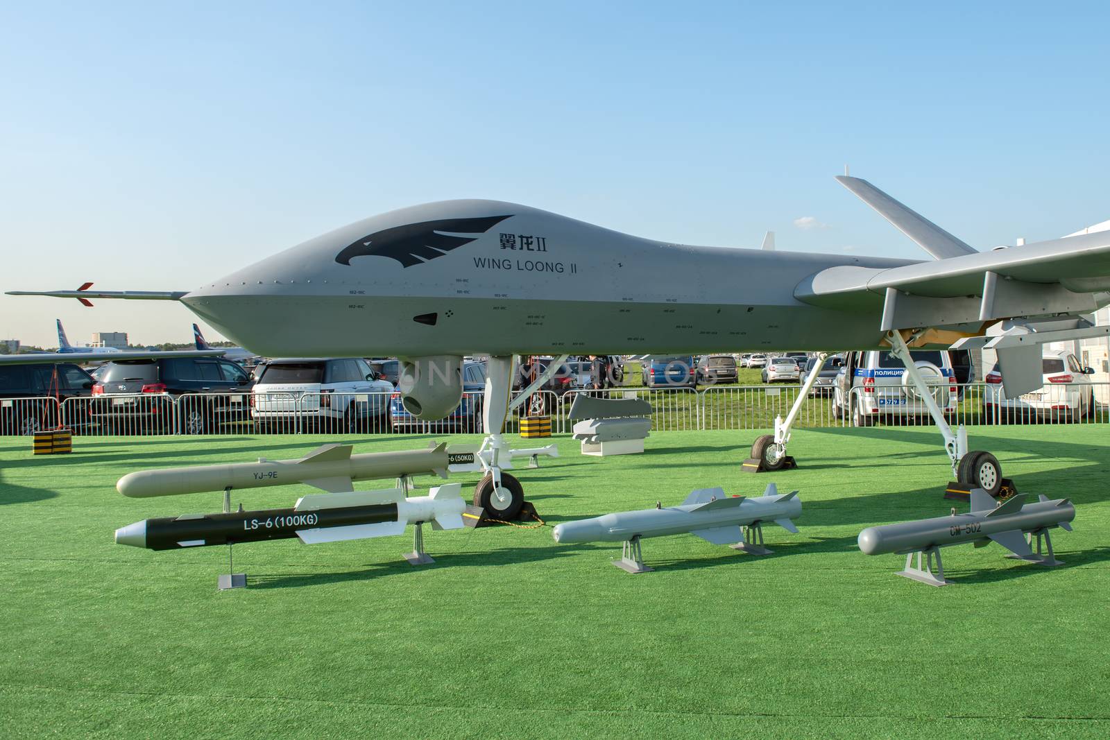 August 30, 2019. Zhukovsky, Russia. Chinese drone reconnaissance drone CAIG Wing Loong 2 at the International Aviation and Space Salon MAKS 2019.