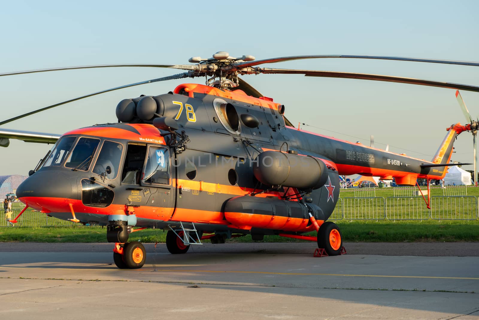 August 30, 2019. Zhukovsky, Russia. fRussian multi-purpose helicopter Mil Mi-8 at the International Aviation and Space Salon MAKS 2019.