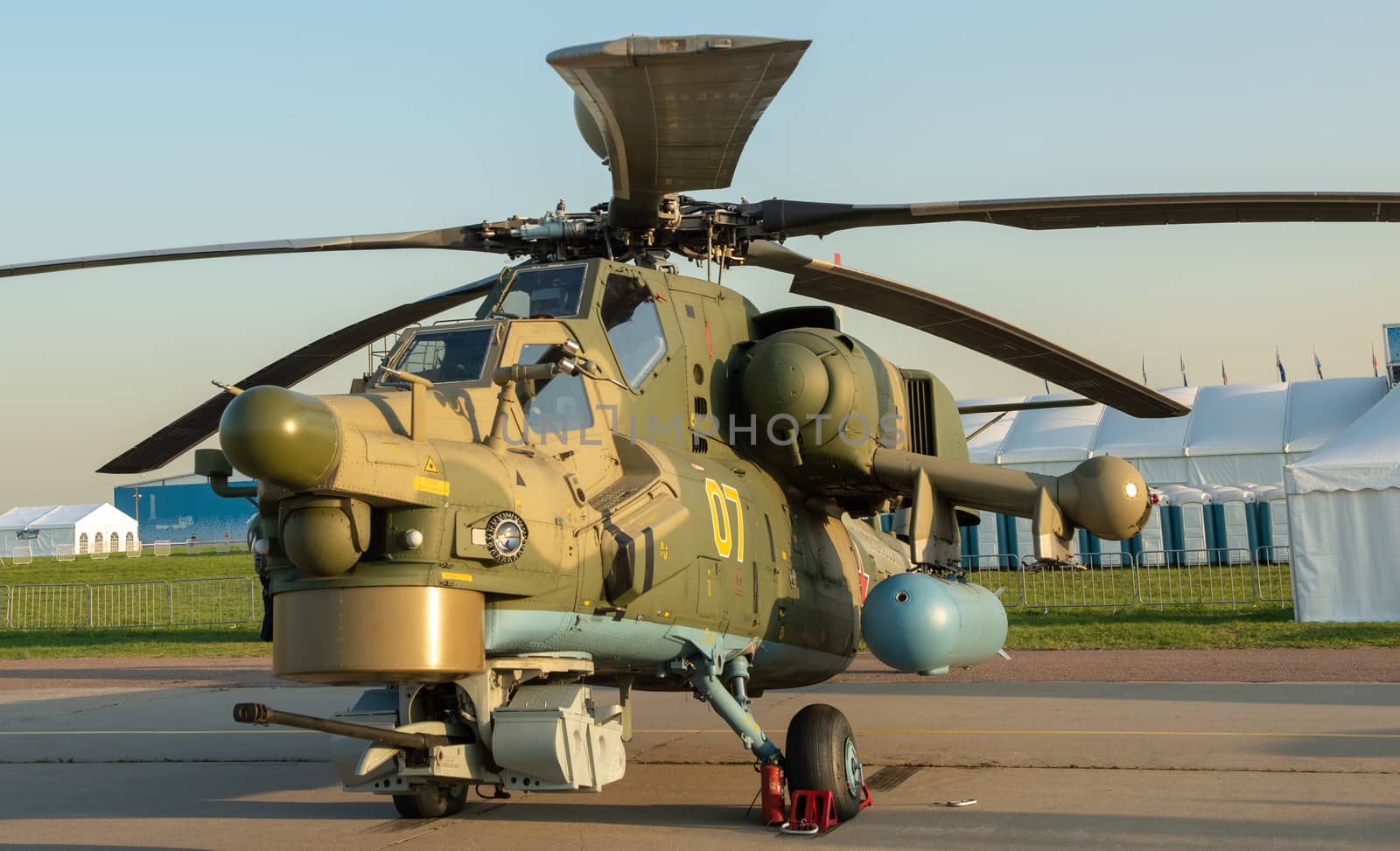 August 30, 2019. Zhukovsky, Russia. Russian attack helicopter Mil Mi-28 at the International Aviation and Space Salon MAKS 2019.