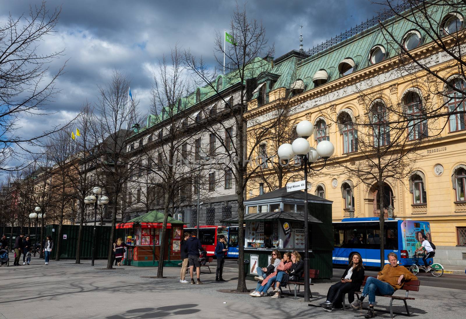 April 22, 2018, Stockholm, Sweden. Passers-by on one of the streets in Stockholm.