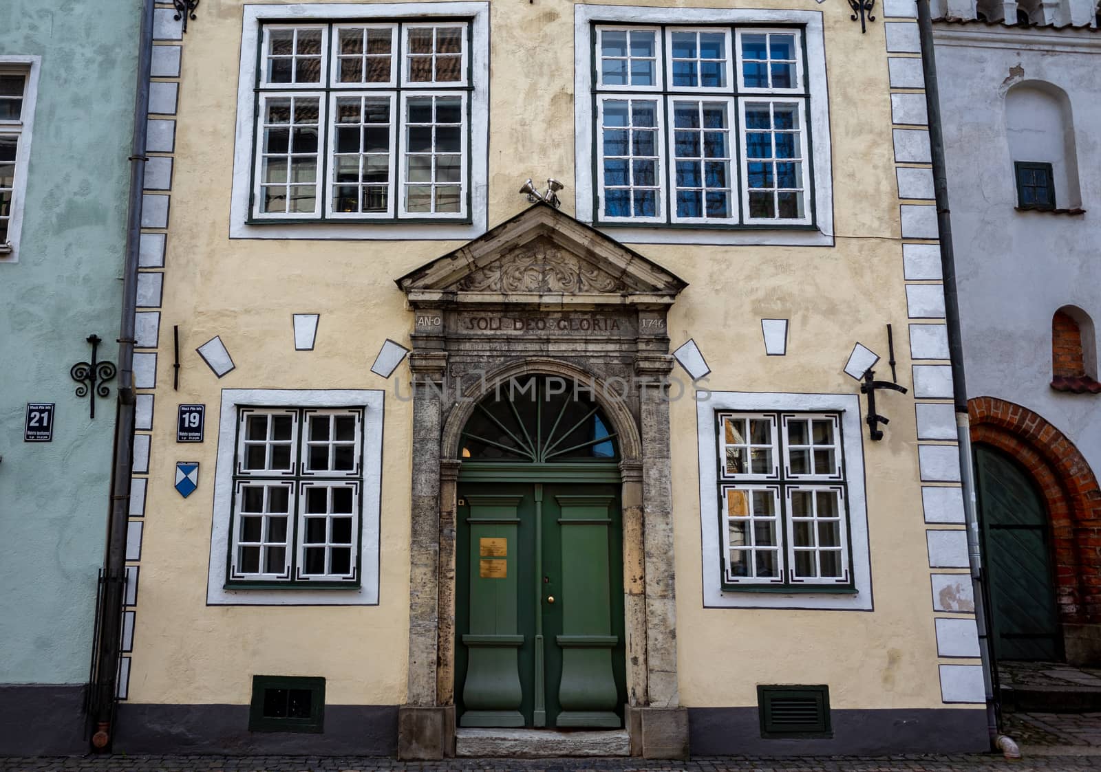 April 26, 2018 Riga, Latvia. Portal in an old house in the Old Town in Riga.