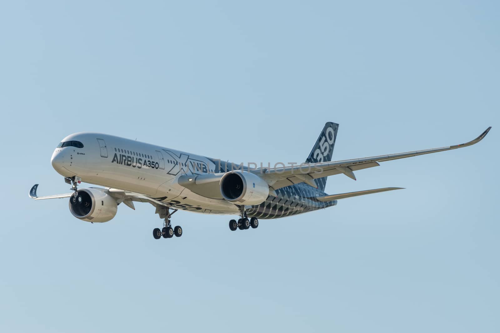 August 30, 2019. Zhukovsky, Russia. long-range wide-body twin-engine passenger aircraft Airbus A350-900 XWB Airbus Industrie at the International Aviation and Space Salon MAKS 2019.