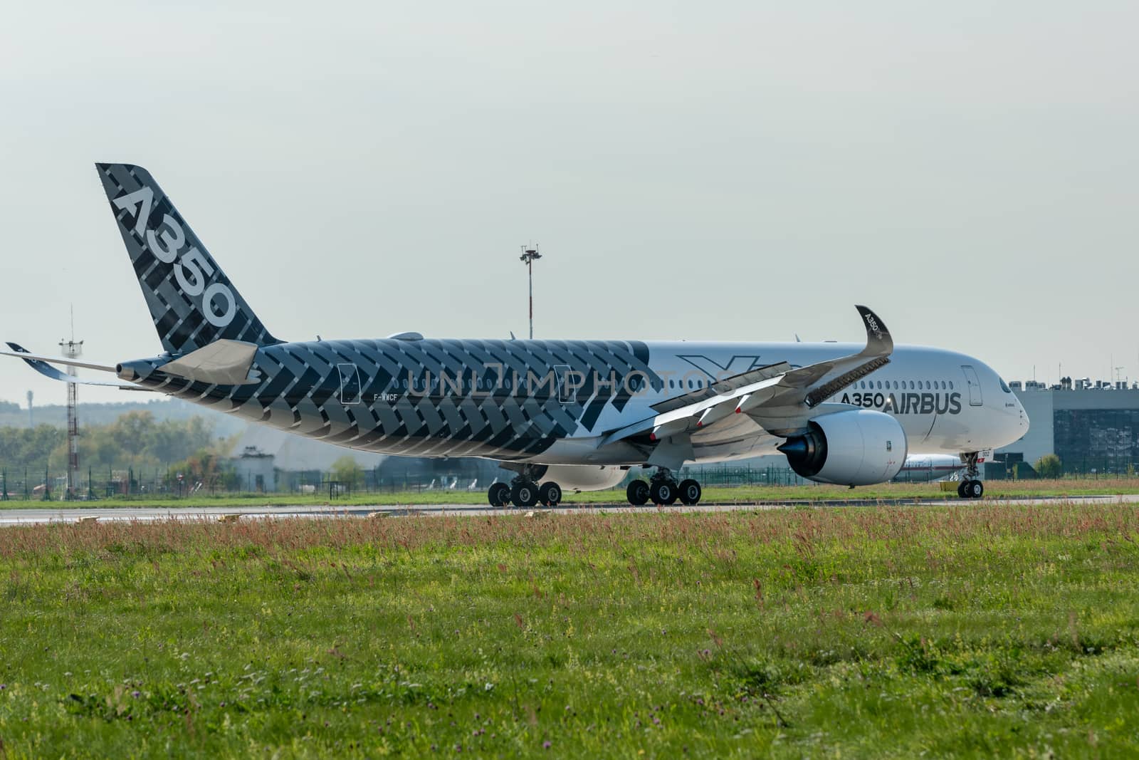 August 30, 2019. Zhukovsky, Russia. long-range wide-body twin-engine passenger aircraft Airbus A350-900 XWB Airbus Industrie at the International Aviation and Space Salon MAKS 2019.
