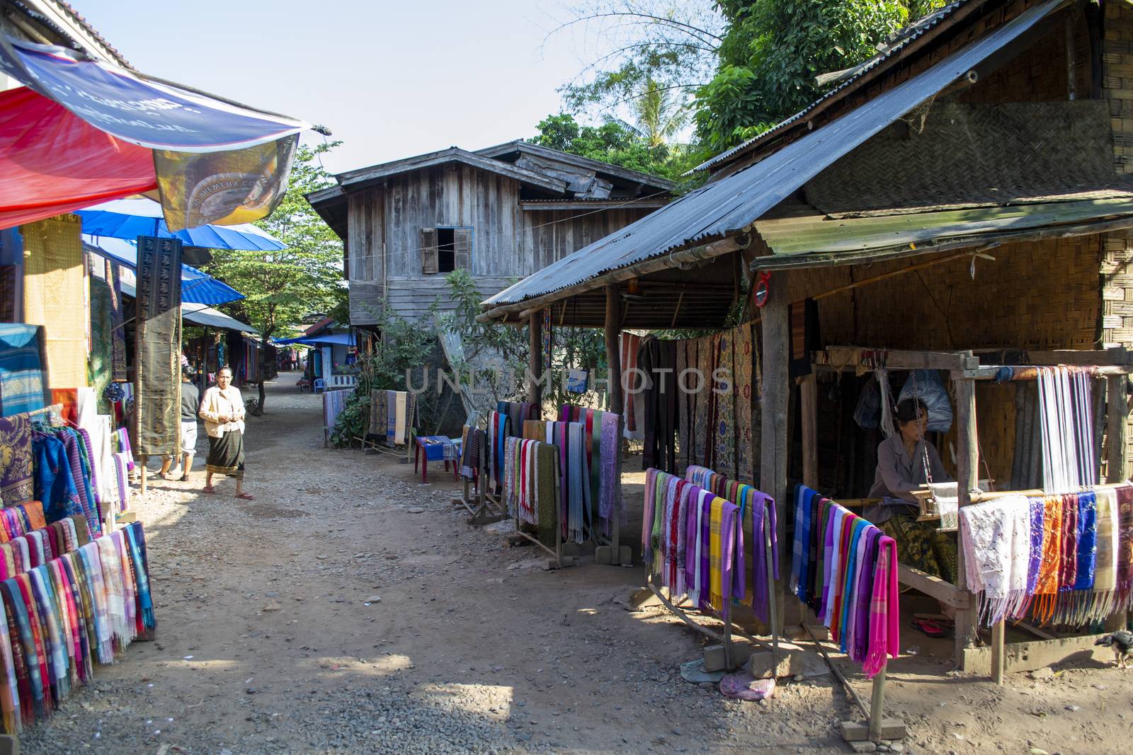 Laotian silk market in Luang Prabang, Laos by kb79