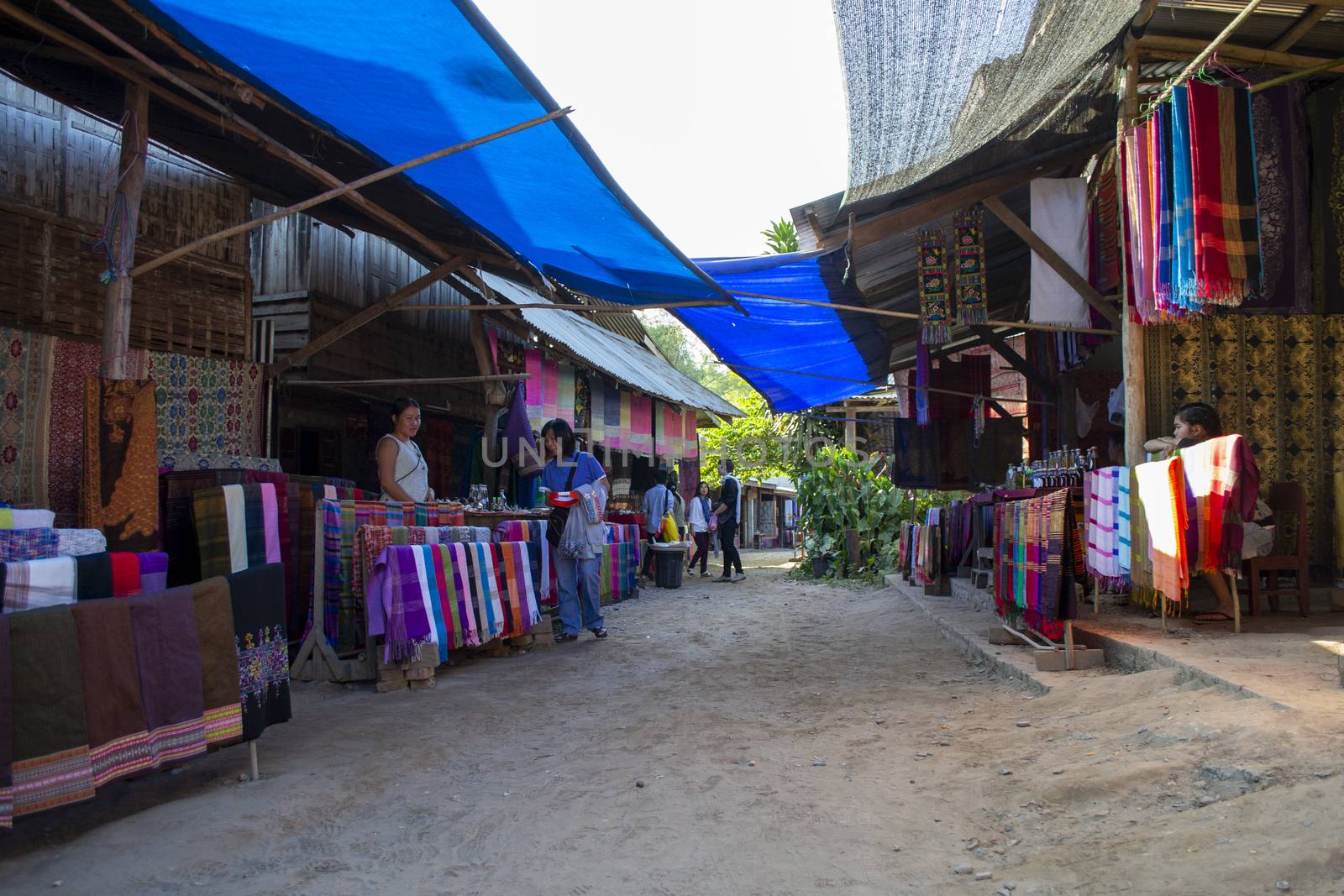 Laotian silk market in Luang Prabang, Laos by kb79