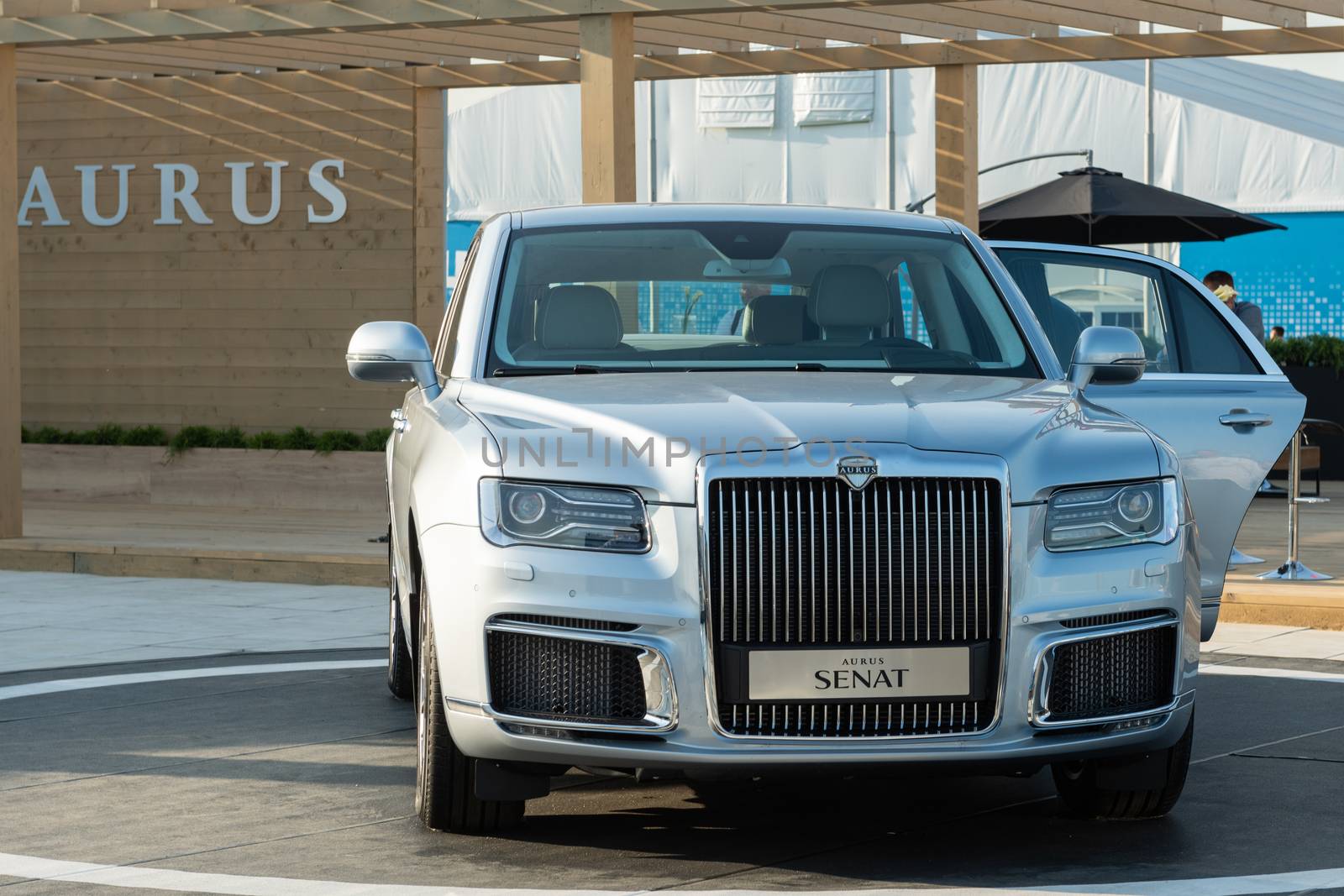 August 30, 2019. Zhukovsky, Russia. Russian executive car Aurus Senat at the International Aviation and Space Salon MAKS 2019.