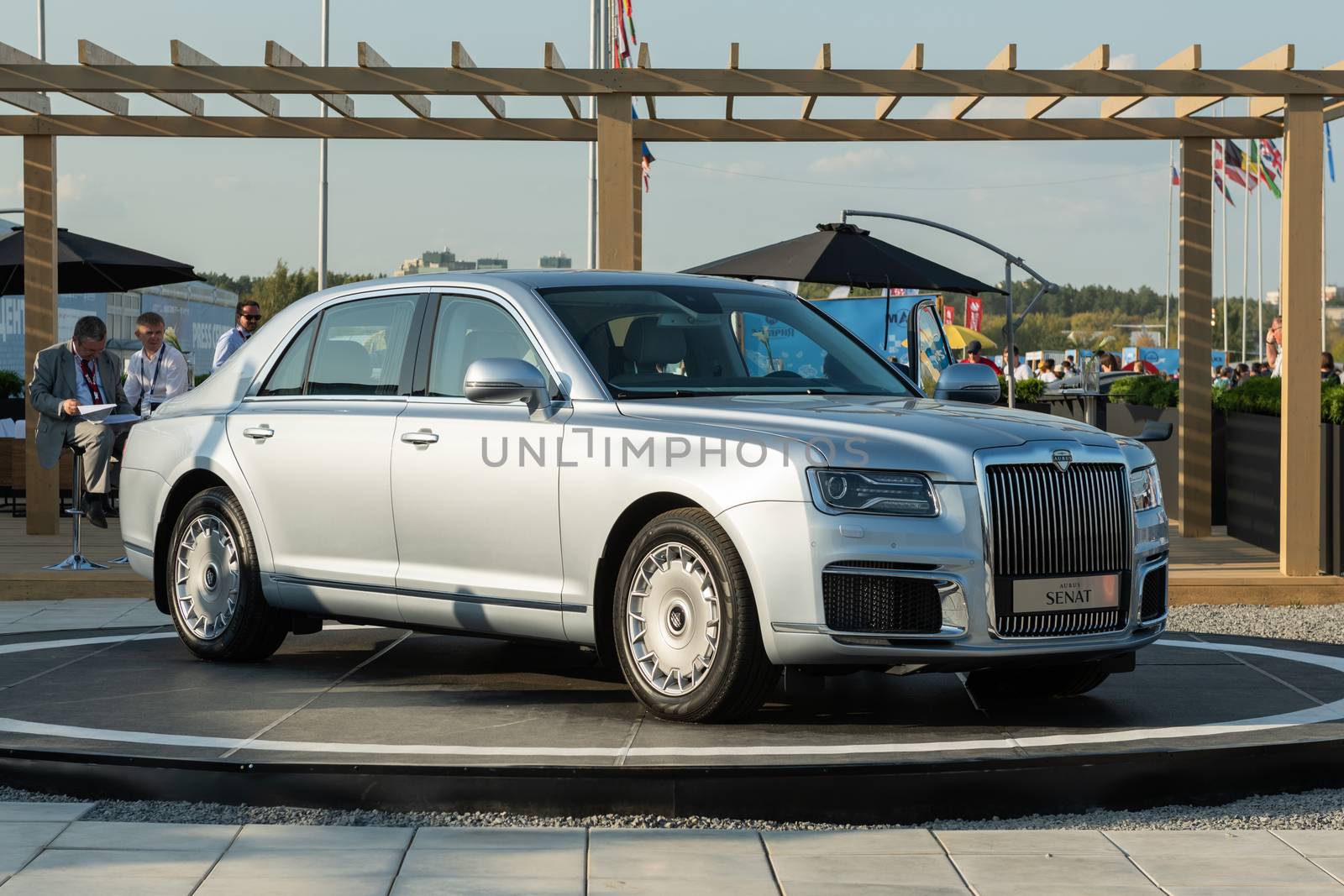 August 30, 2019. Zhukovsky, Russia. Russian executive car Aurus Senat at the International Aviation and Space Salon MAKS 2019.