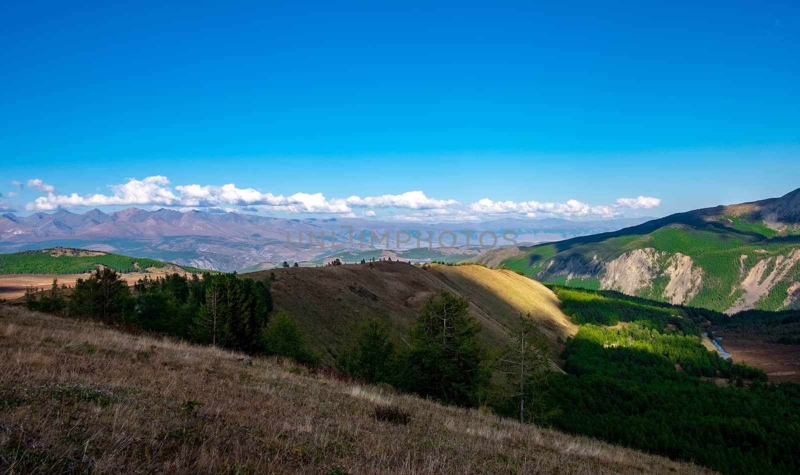 Mountain plateau in clear weather in the Altai Republic.