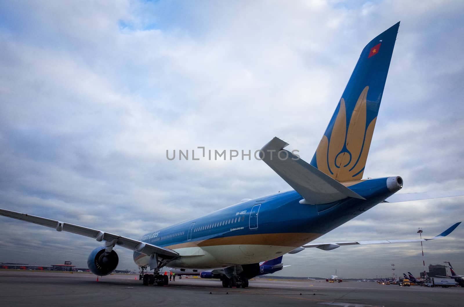 October 29, 2019, Moscow, Russia. Plane 
Airbus A350-900 Vietnam Airlines at Sheremetyevo airport in Moscow.