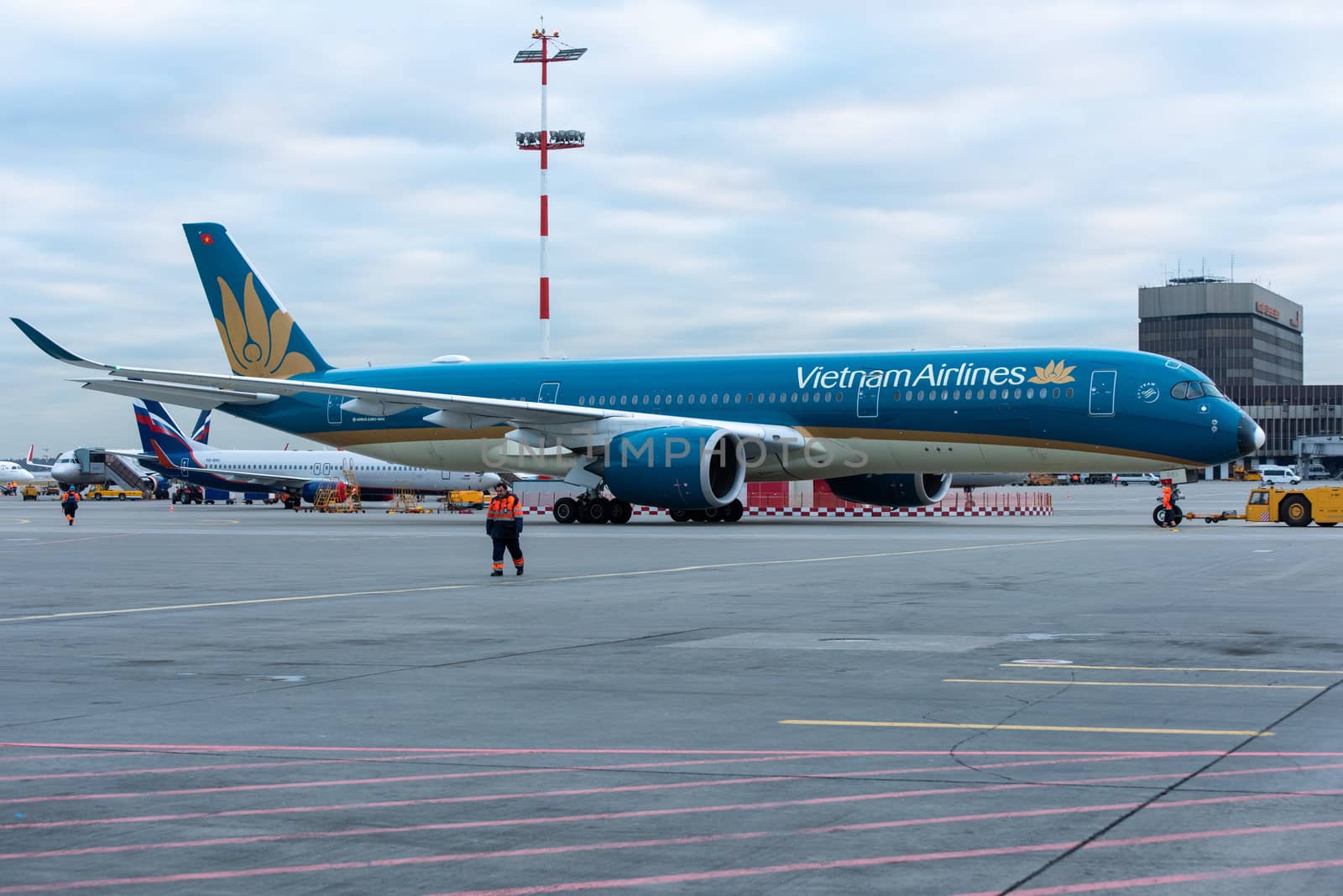 October 29, 2019, Moscow, Russia. Plane 
Airbus A350-900 Vietnam Airlines at Sheremetyevo airport in Moscow.
