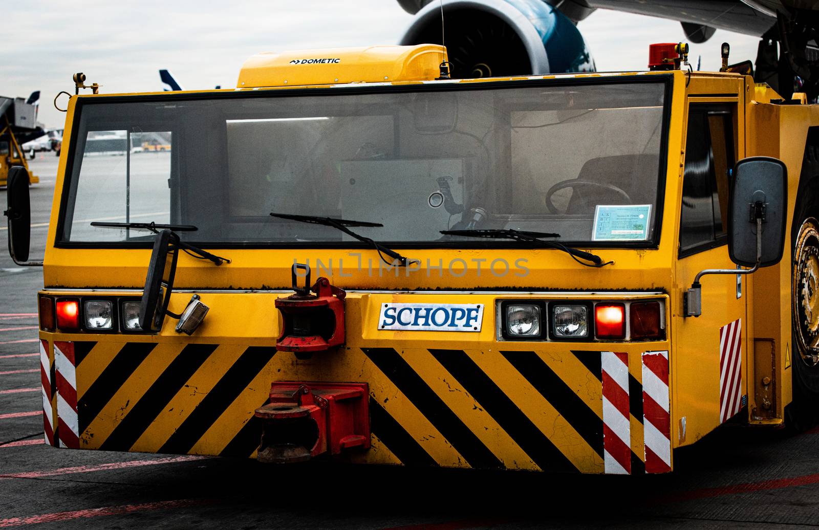 October 29, Moscow, Russia, Airfield tractor SCHOPF at Sheremetyevo Airport.