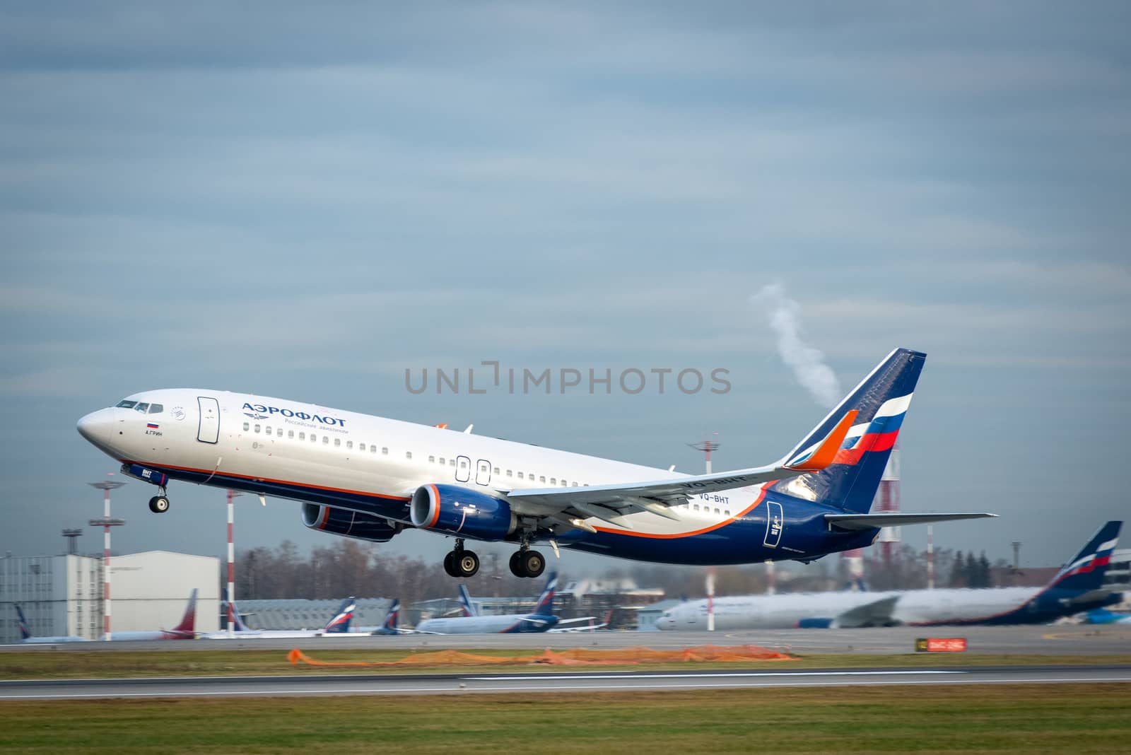 October 29, 2019, Moscow, Russia. Plane Boeing 737-800 Aeroflot - Russian Airlines at Sheremetyevo airport in Moscow.