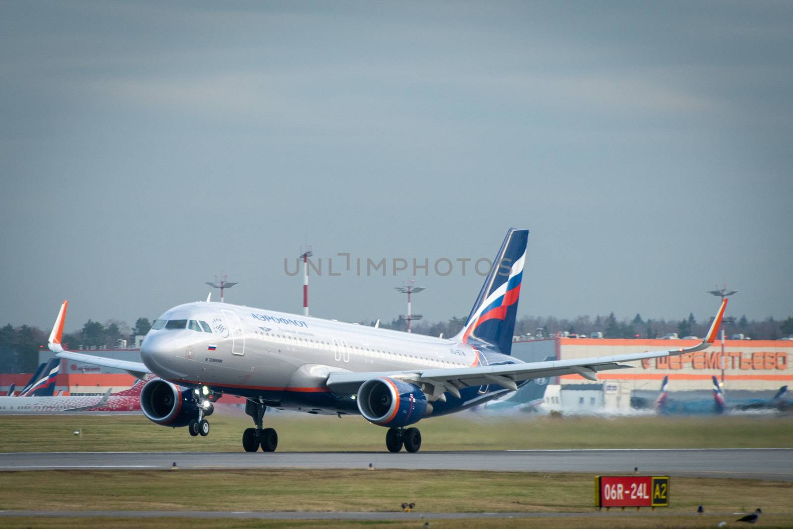 October 29, 2019, Moscow, Russia. Plane Airbus A320-200 Aeroflot - Russian Airlines at Sheremetyevo airport in Moscow.