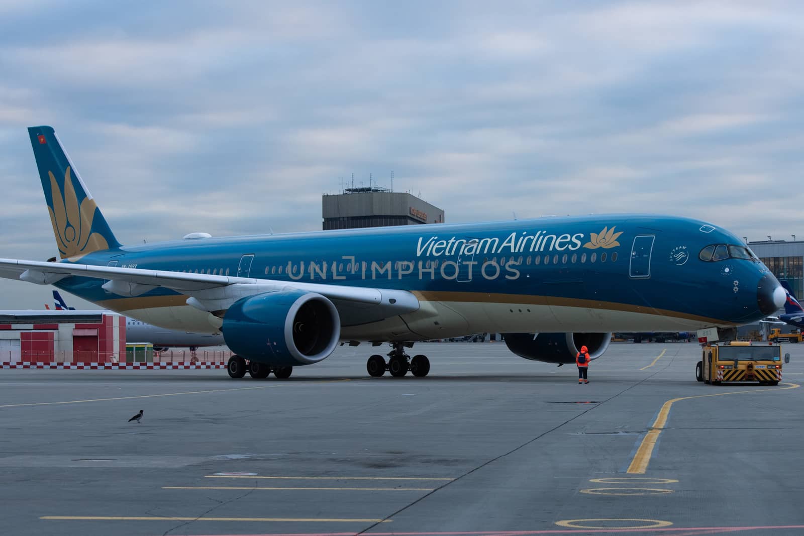 October 29, 2019, Moscow, Russia. Plane 
Airbus A350-900 Vietnam Airlines at Sheremetyevo airport in Moscow.