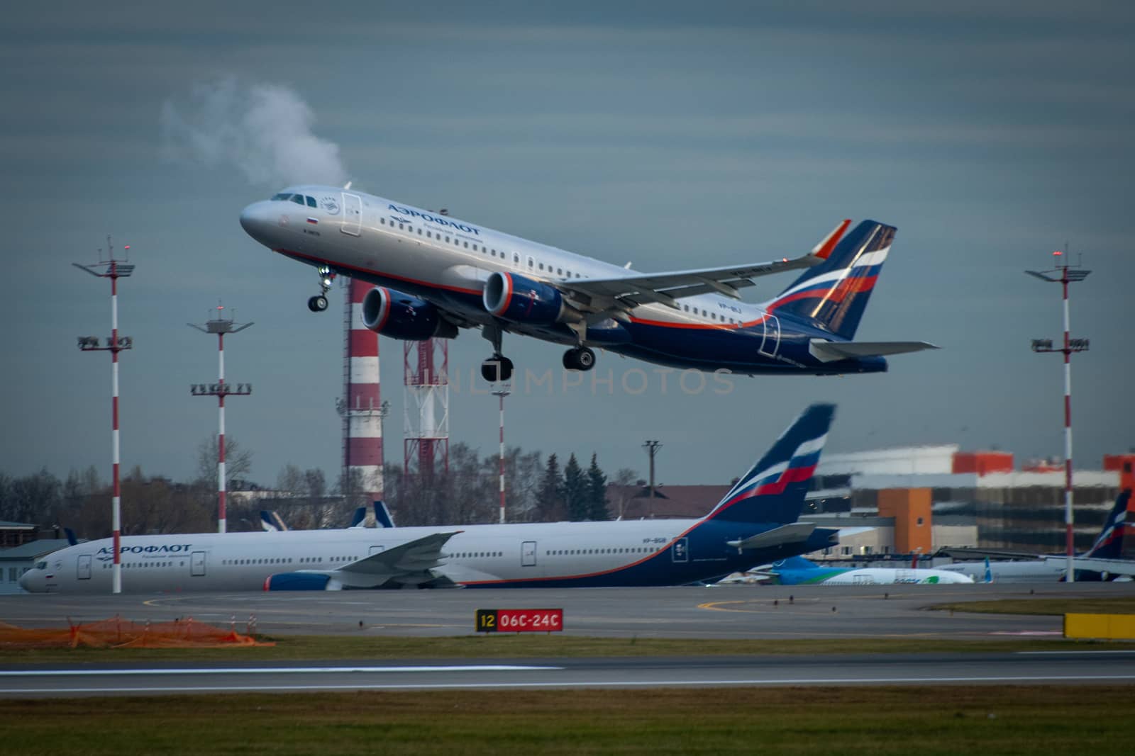 October 29, 2019, Moscow, Russia. Plane Aeroflot - Russian Airlines at Sheremetyevo airport in Moscow.