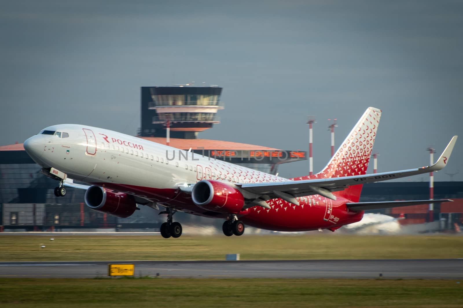 October 29, 2019, Moscow, Russia. Plane Boeing 737-800 Rossiya - Russian Airlines at Sheremetyevo airport in Moscow.