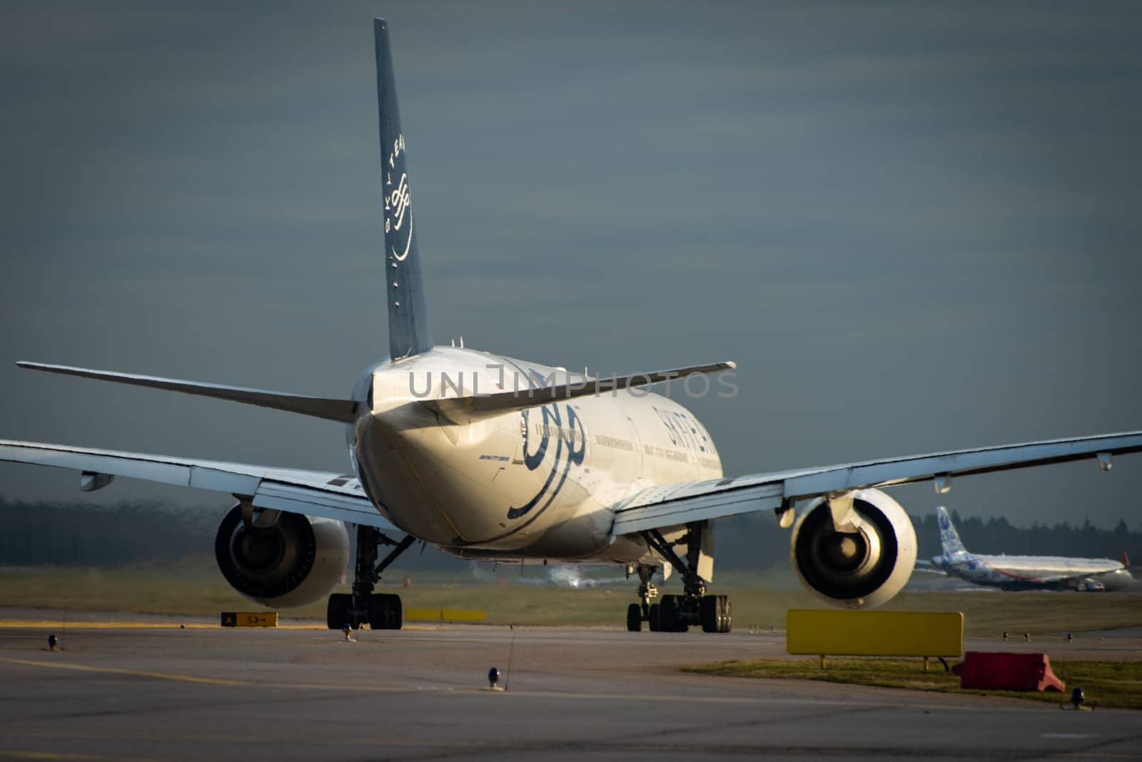 October 29, 2019, Moscow, Russia. Plane Boeing 777-300 Aeroflot - Russian Airlines in livery of the international aviation alliance SkyTeam at Sheremetyevo airport in Moscow.