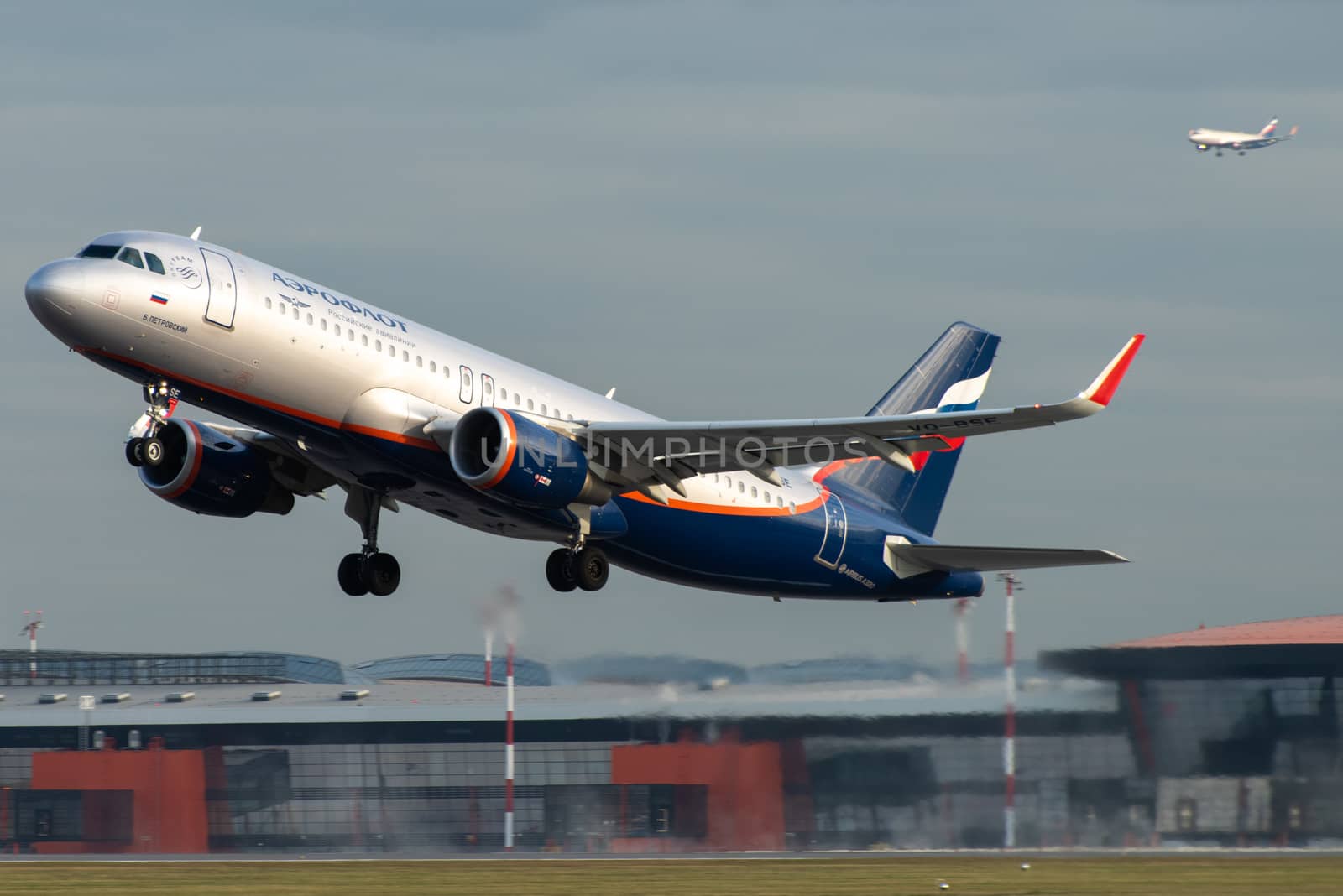 October 29, 2019, Moscow, Russia. Plane Airbus A320-200 Aeroflot - Russian Airlines at Sheremetyevo airport in Moscow.