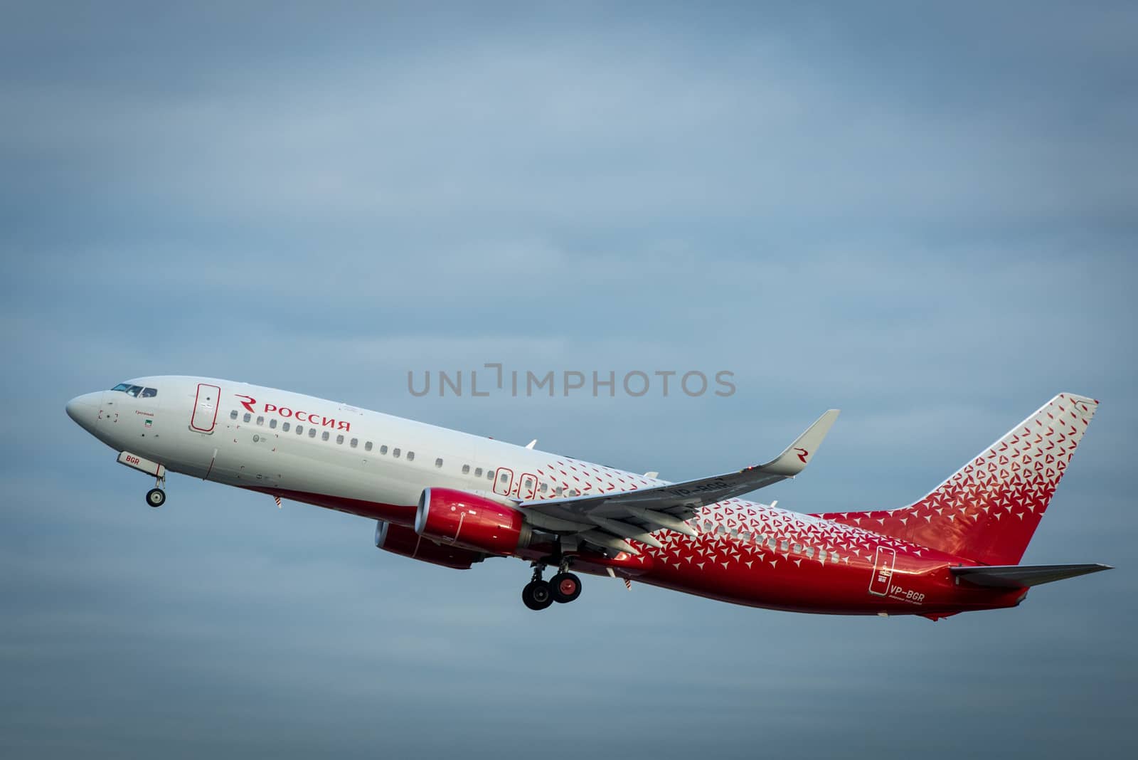 October 29, 2019, Moscow, Russia. Plane Boeing 737-800 Rossiya - Russian Airlines at Sheremetyevo airport in Moscow.