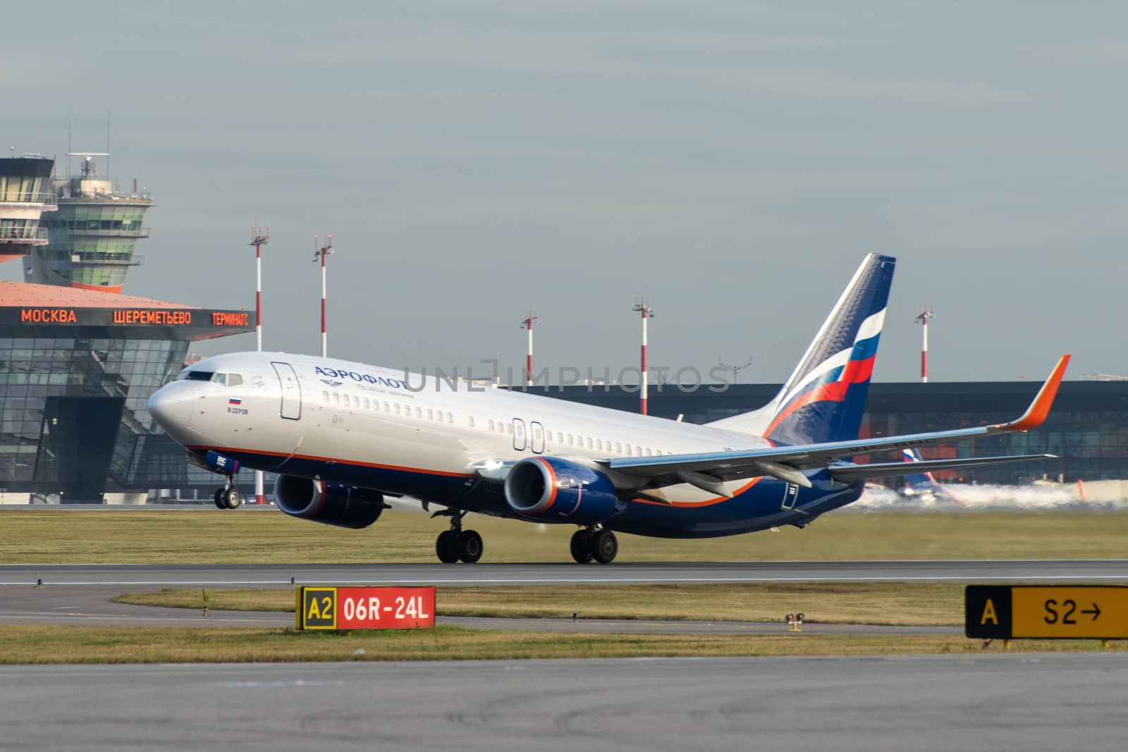 October 29, 2019, Moscow, Russia. Plane Boeing 737-800 Aeroflot - Russian Airlines at Sheremetyevo airport in Moscow.