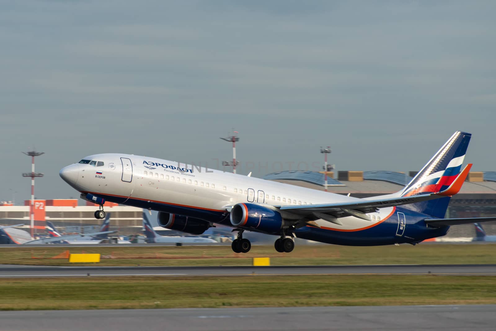 October 29, 2019, Moscow, Russia. Plane Boeing 737-800 Aeroflot - Russian Airlines at Sheremetyevo airport in Moscow.