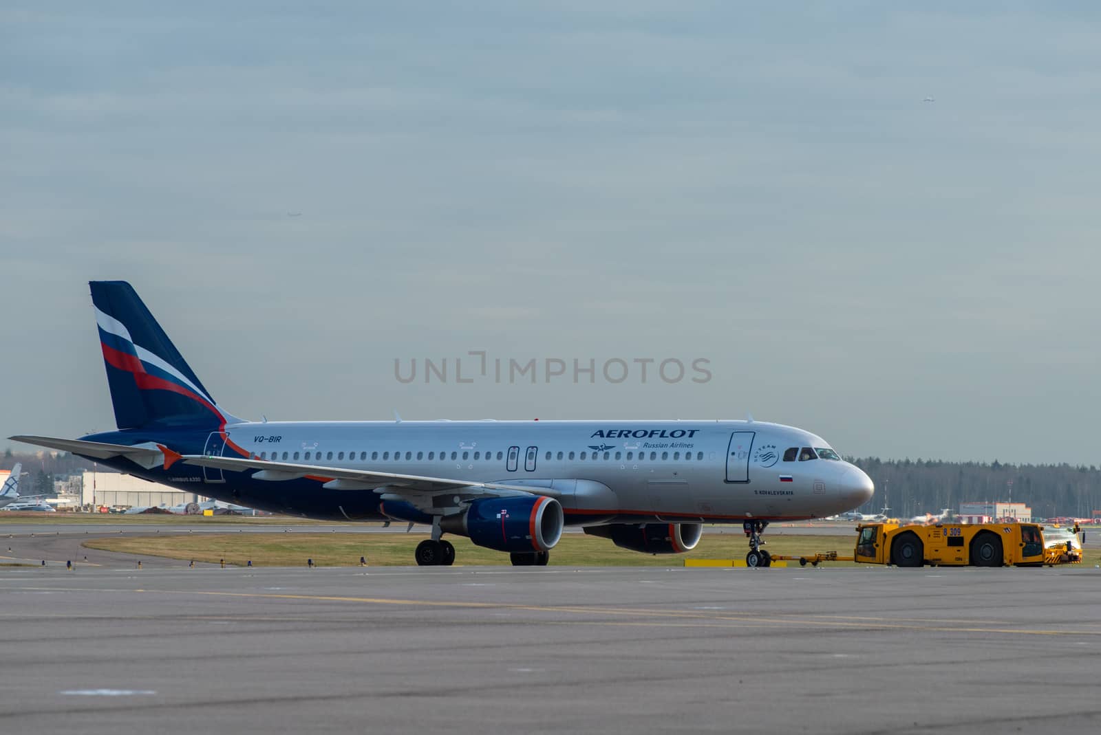 October 29, 2019, Moscow, Russia. Plane Airbus A320-200 Aeroflot - Russian Airlines at Sheremetyevo airport in Moscow.