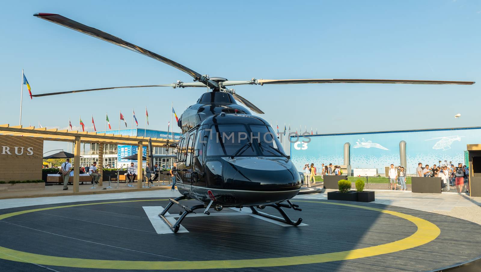 August 30, 2019 Zhukovsky, Russia. The Ansat helicopter in the Aurus design at the MAKS-2019 International aviation and space salon.