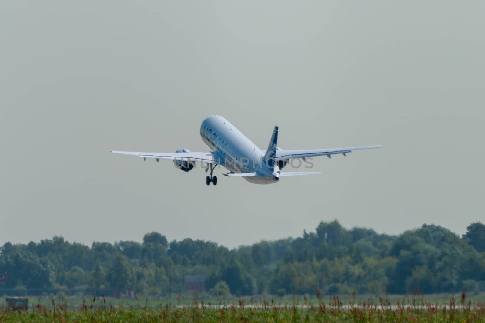 August 30, 2019. Zhukovsky, Russia. Promising Russian medium-range narrow-body passenger aircraft Irkut MC-21 at the International Aviation and Space Salon MAKS 2019.