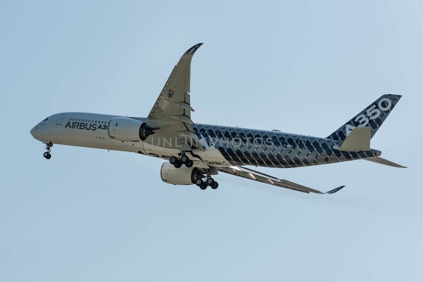 August 30, 2019. Zhukovsky, Russia. long-range wide-body twin-engine passenger aircraft Airbus A350-900 XWB Airbus Industrie at the International Aviation and Space Salon MAKS 2019.